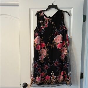 Beige by eci Black Dress with Floral Embroidery